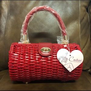 Pinup Couture Red Wicker Vintage Style Purse NEW